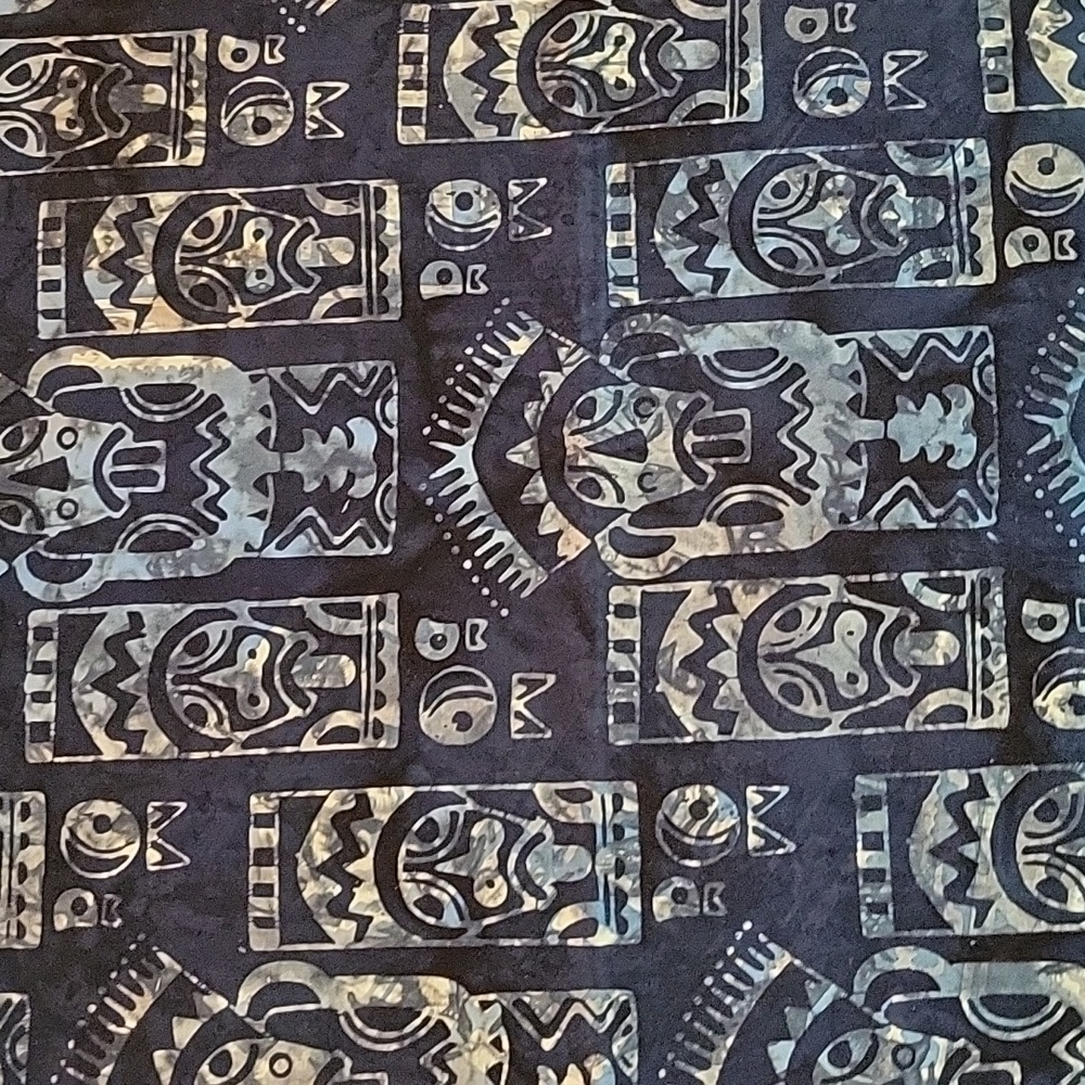 Variety of blues, black, white, and greys in a Batik Tikki design - 1 yard